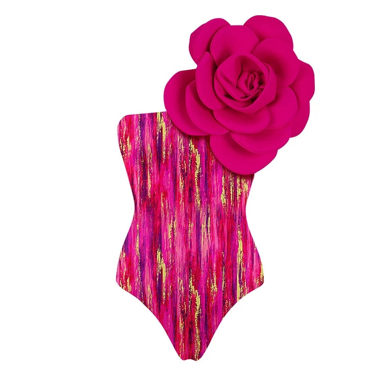 3D Flower Decor One Piece Swimsuit and Skirt Women 2024 Summer Beach Dress