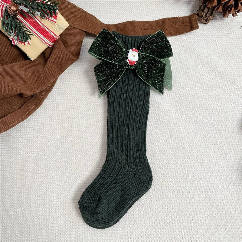 Winter Baby-Girls Christmas Socks Kids Knee High Sock Woolen Leg Warmers Children Soft Cotton Red Long Socks For 0-5Years