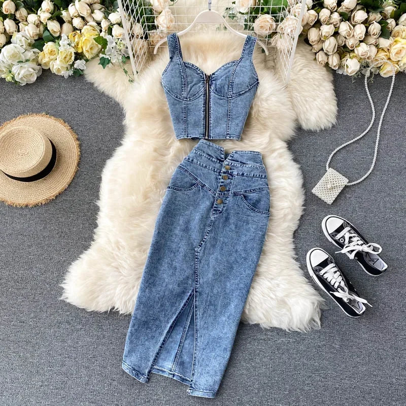 Denim Skirt Set Women