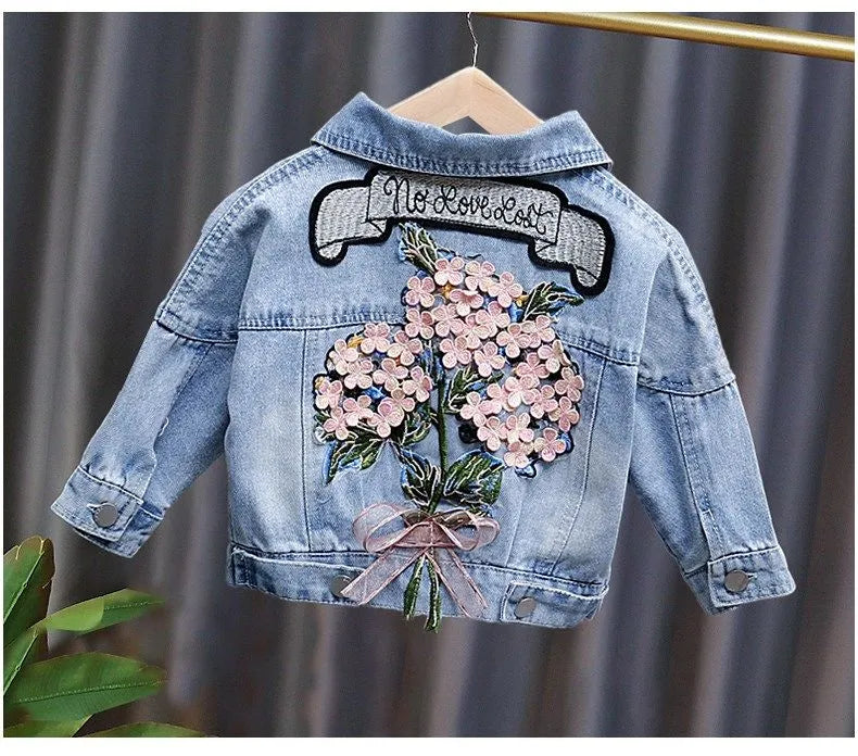 Spring Children's Denim Jackets Girl Jean Embroidery Jackets Girls Kids clothing baby Lace coat Casual outerwear Windbreaker