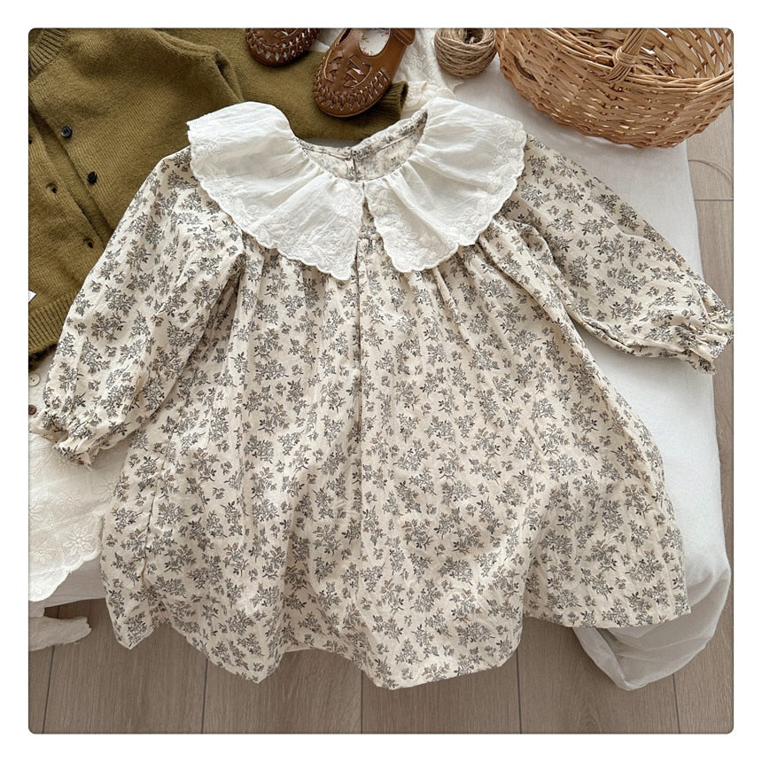 New 2023 Autumn Baby Girls Floral Printed Dress