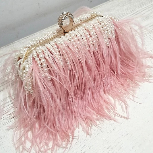 Ladies Pink Handbag Pearl Clutch Bag Luxury Design Women