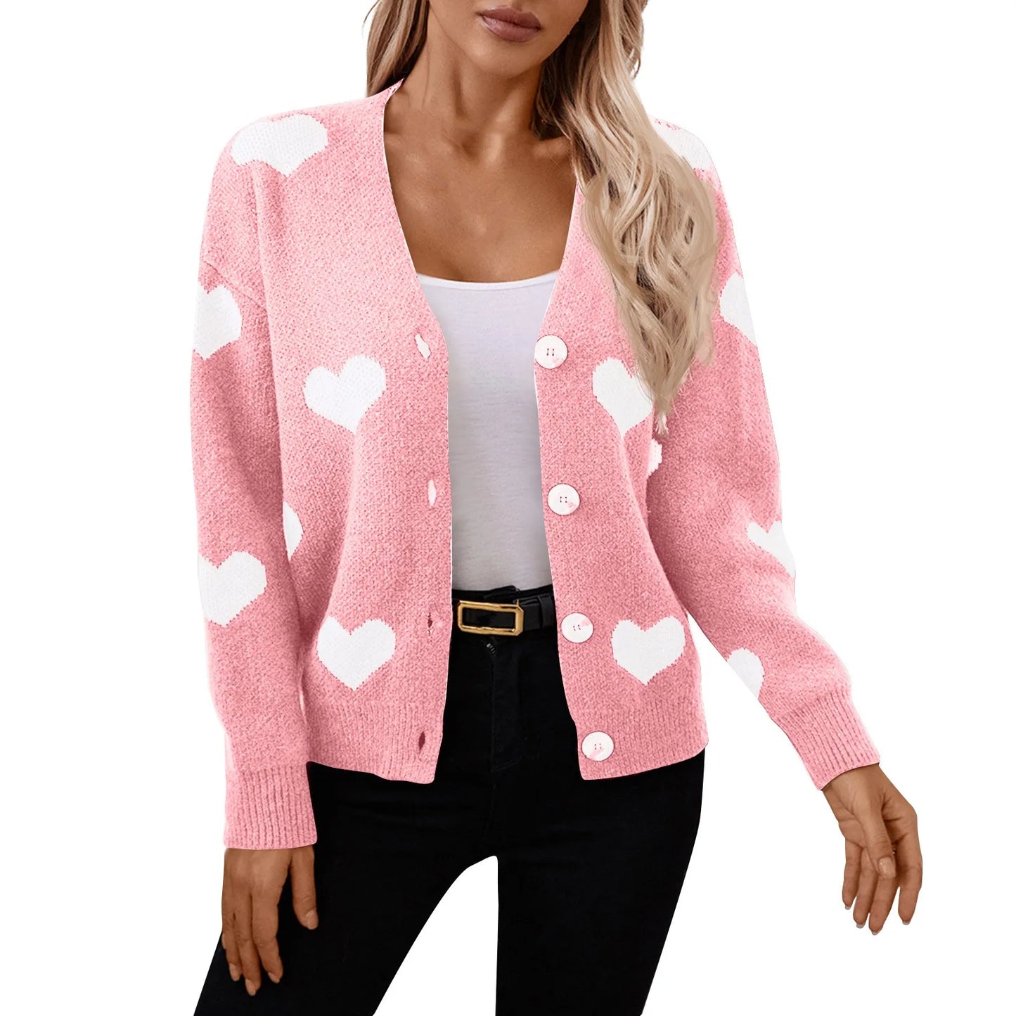 Sweater Knitted Sweater Heart V-Neck Cardigan Sweater Women Comfortable Material Autumn And Winter Women's