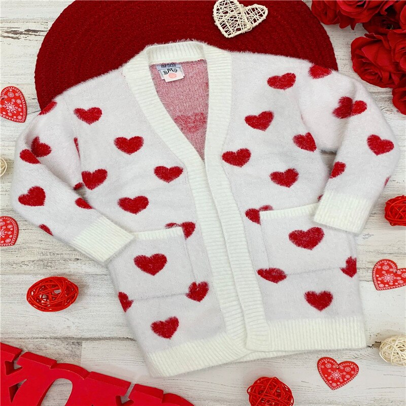 Mother and Daughter Cardigan Family Matching Long Sleeve Open Front Heart Sweater with Pockets Autumn Coat