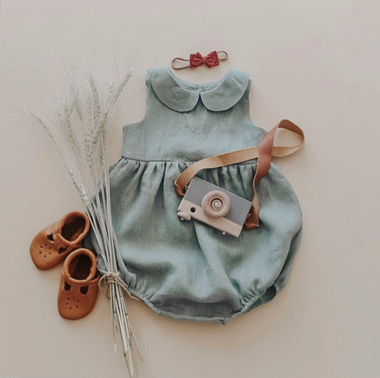 Sleeveless Triangle Romper Baby Lapel Cotton And Linen Romper