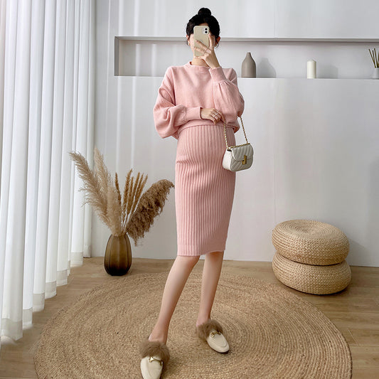 Women's Fashion Sweater Pullover Dress Pregnancy Two-piece Set
