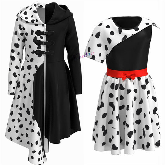 Cruella De Vil Costume Halloween Carnival Birthday Party Suit