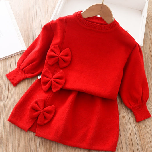 Girls Winter Clothes Set Long Sleeve Sweater and Skirt 2 Pcs