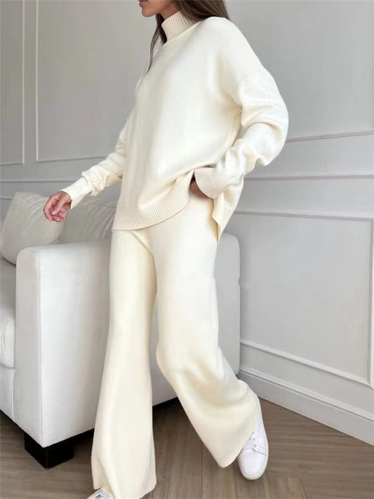 Autumn-Winter Turtleneck Sweater and Straight Jogging Pants Suits 2 Pieces.