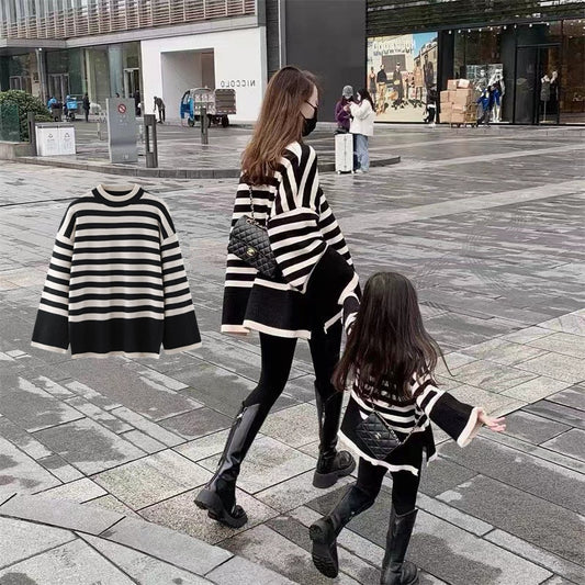 Mother Daughter Sweater Winter Women's Clothes 2023 Parent-Child Matching Knit Tops Mom And Baby Girls Knitted Jumper Pullover