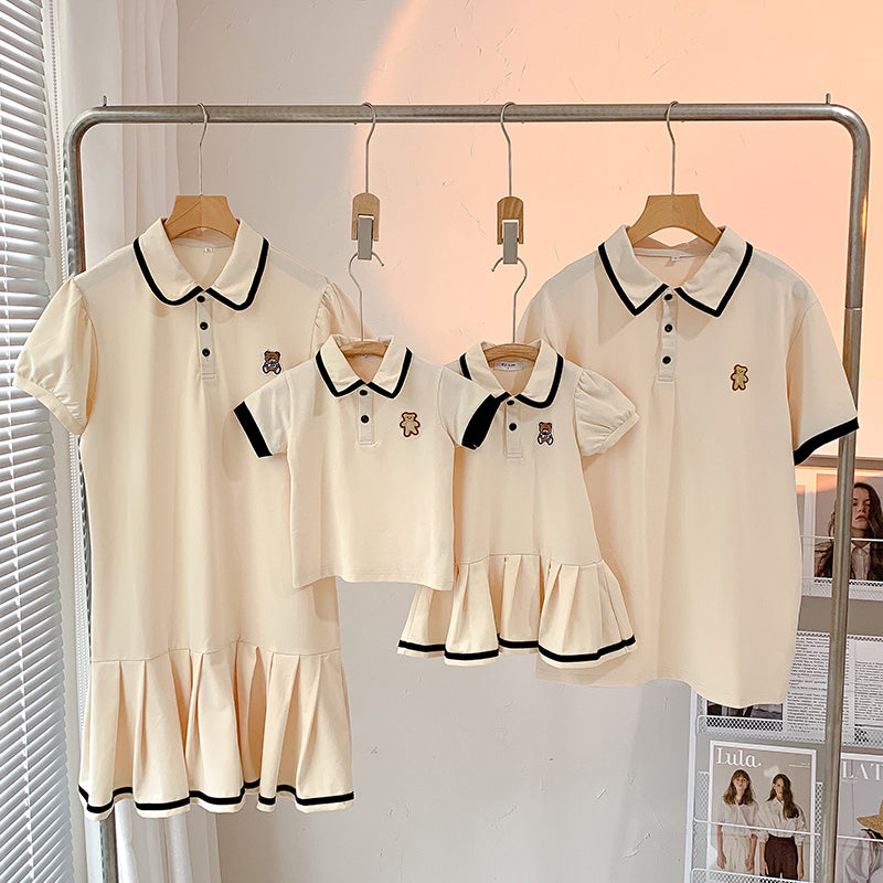 Parent-child Outfit A Family Of Three And Four T Summer Mother-daughter Polo Dress